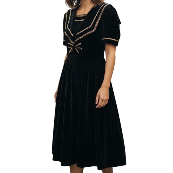 Gunne Sax Dresses & Skirts - Gunne Sax Jessica McClintock Black‎ Velvet Dress Sailor Holiday Cottagecore S 5